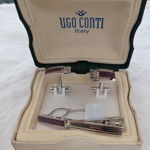 Silver Cufflinks and Tie Clip Set